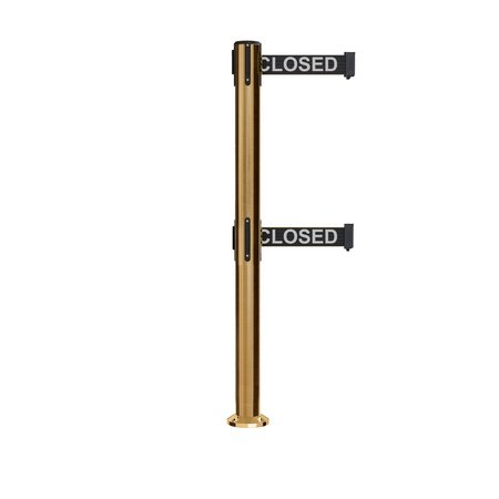 MONTOUR LINE Stanchion Dual Belt Barrier Fixed Base Sat.Brass Post 11ft.Line...Belt MX630DF-SB-THISLBW-110